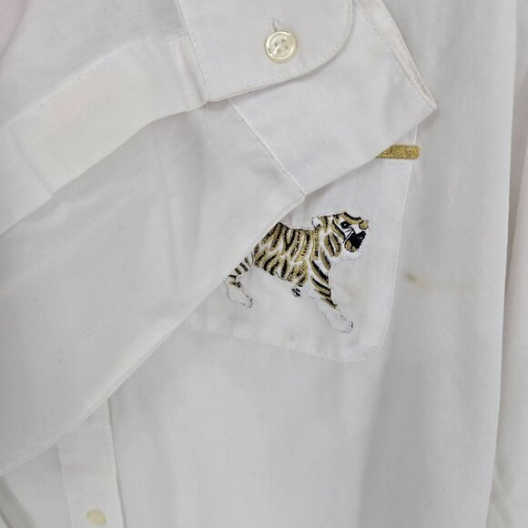 Las olas mens large white elephant tiger giraffe embroidered patchwork button up - Picture 4 of 11